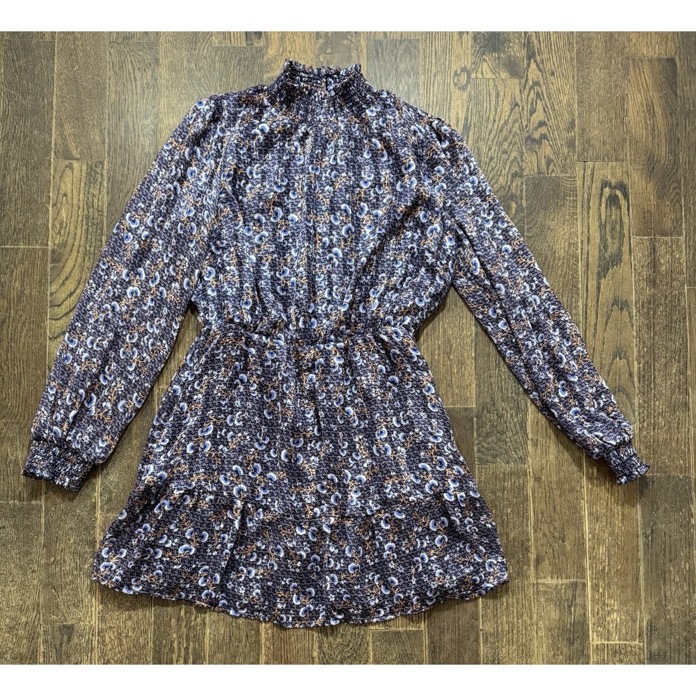Lost + Wander‎ Mini Dress Women's Size Small Blue Floral Metallic Outpost Lined